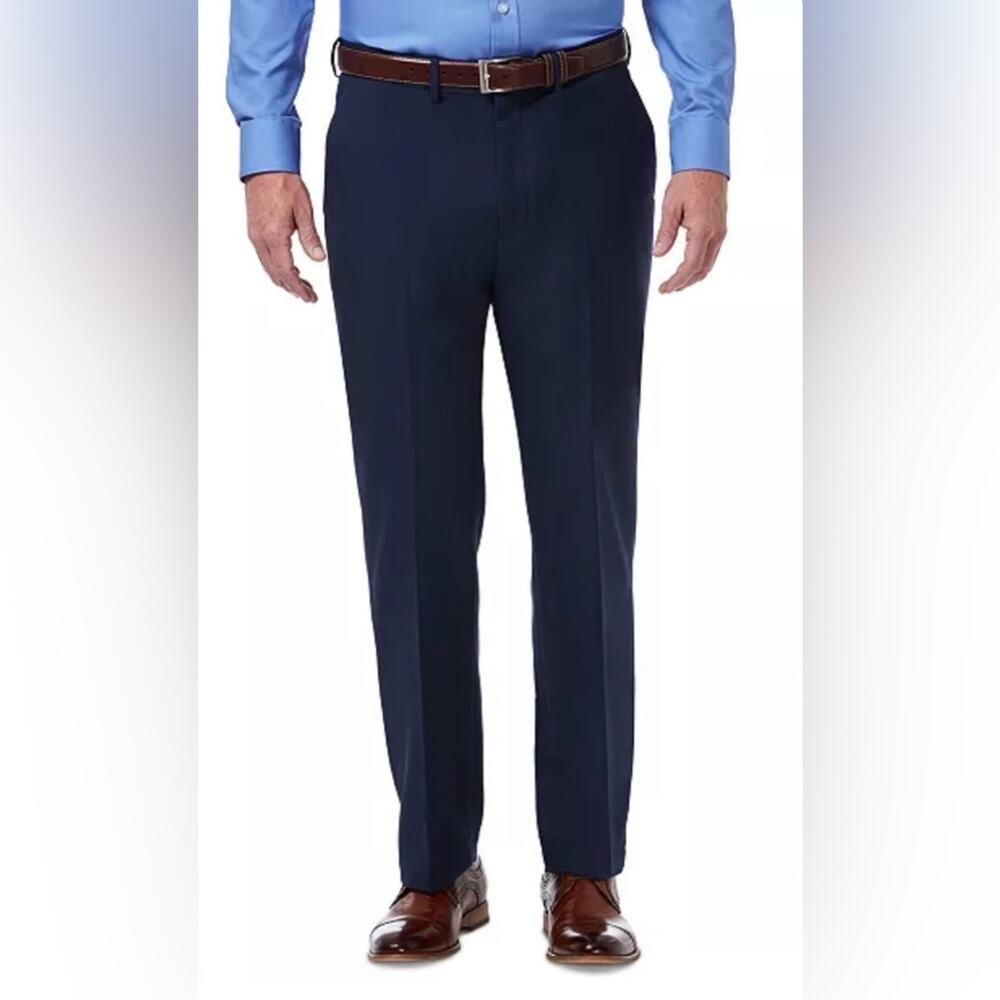 NWT Haggar Men's Comfort Stretch Classic-Fit Flat Front Navy Dress Pants 38x34